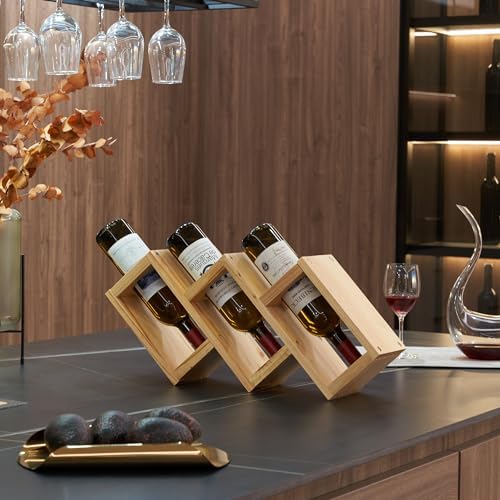 3 Bottle Pine Wood Wine Rack for Home Use