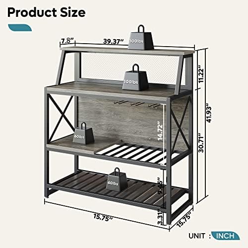 Bestier Freestanding Wine Rack Coffee Bar Table with Storage Gray