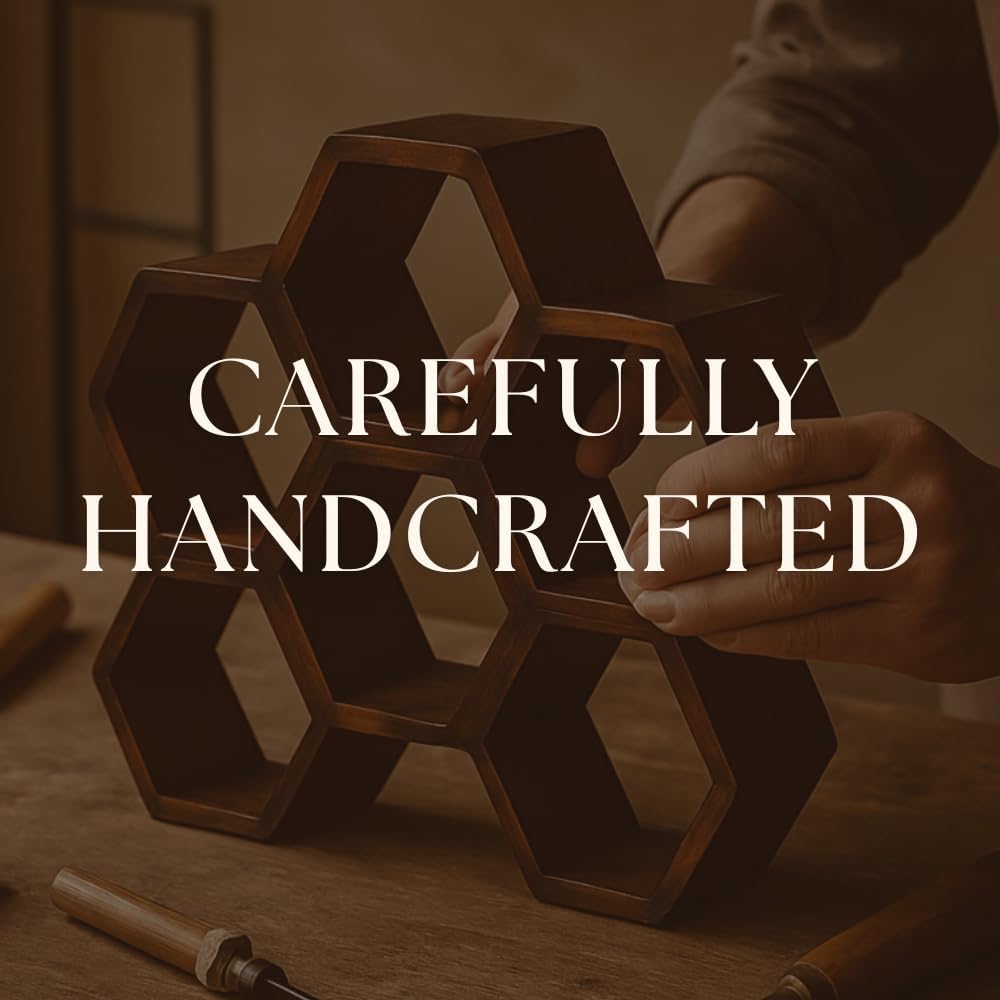 Handcrafted Acacia Wood Wine Rack with Honeycomb Design 1