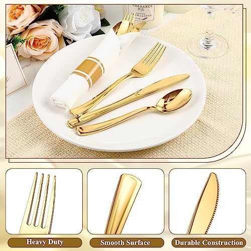 Mifoci 200 Pack Gold Plastic Cutlery Set