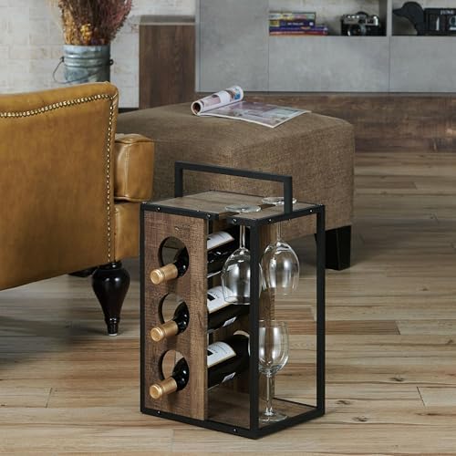 Furniture of America Harvan 3-Bottle Wine Rack in Reclaimed Oak