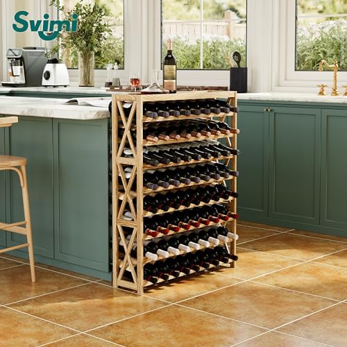 Solid Wood Wine Rack 8 Tier 72 Bottles Freestanding