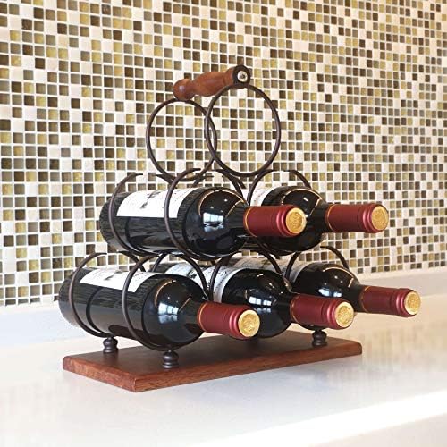 ALLCENER 6-Bottle Countertop Wine Rack with Copper Wood