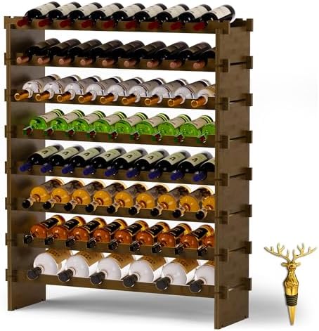 Bamboo 8-Tier Freestanding Wine Rack with Deer Stopper