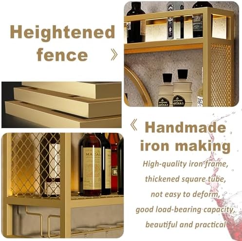 Modern Wall-Mounted Wine Rack with LED Lighting and Glass Holder