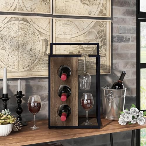 Furniture of America Harvan 3-Bottle Wine Rack in Reclaimed Oak