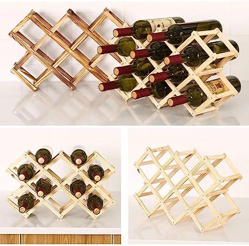OWKAY Foldable Wooden Wine Rack 10 Bottles