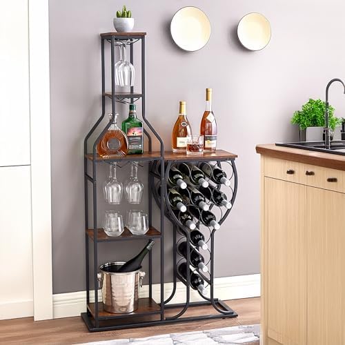 Mdhitsox 5 Tier Freestanding Wine Rack with Glass Holder