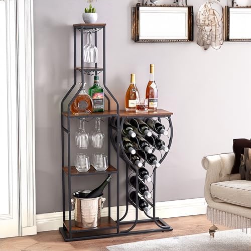 Mdhitsox 5 Tier Freestanding Wine Rack with Glass Holder
