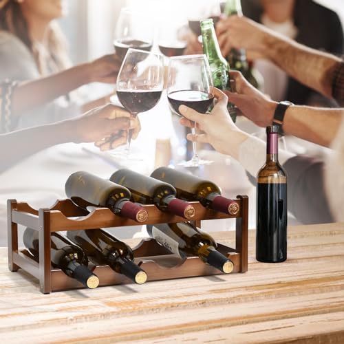 IWNTWY 8-Bottle 2-Tier Brown Wine Rack