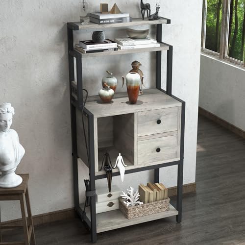 Gyabnw Tall Liquor Cabinet with 5-Tier Storage and Glass Holders