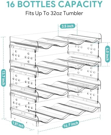 4 Tier Water Bottle Organizer for 16 Bottles Clear Plastic Freestanding