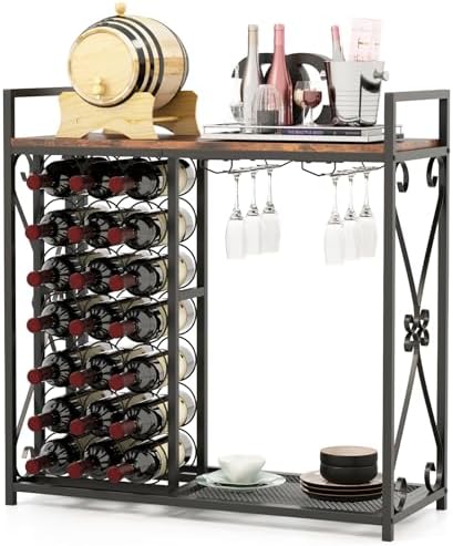 LOKO 21-Bottle Wine Rack with Glass Holder and Metal Frame