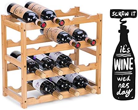 FOSTERSOURCE 4-Tier Bamboo Wine Rack 16-Bottle Holder