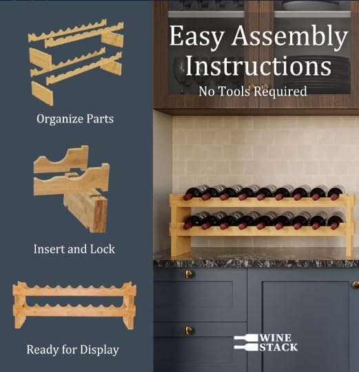18 Bottle Bamboo Stackable Wine Rack No Tools