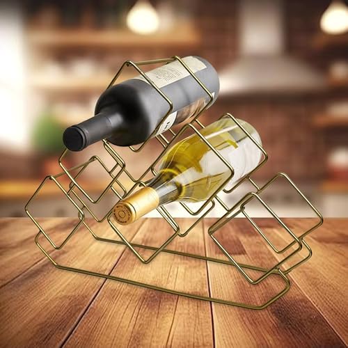 Nu Steel 6 Bottles Tabletop Wine Holder Gold Finish