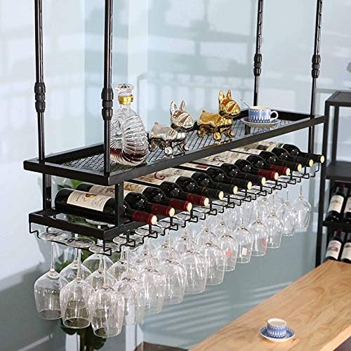 Adjustable Wall-Mounted Wine Rack - 60cm Black Glass Holder