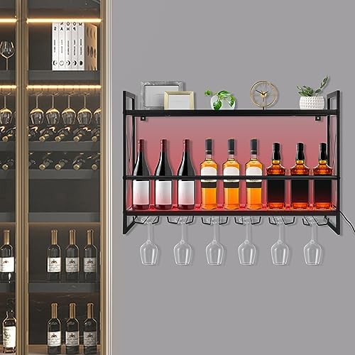 Gagalayong Wall Mounted Wine Rack with LED Light and 6 Glass Holders