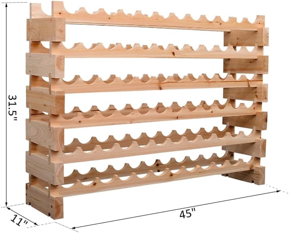 6 Tier Pine Wood Wine Rack 72 Bottles Storage Organizer