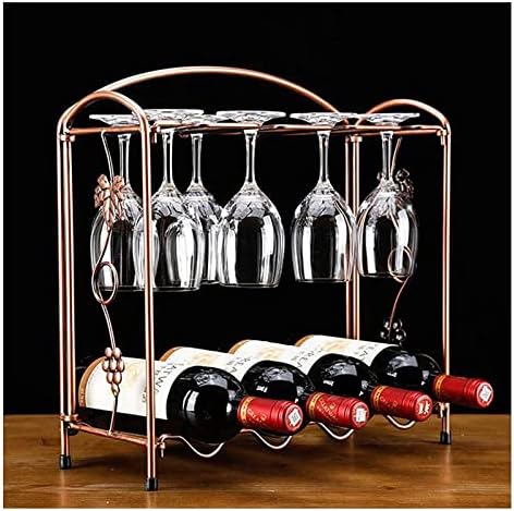 ALDEPO Bronze Metal Wine Rack with 4 Bottles and 8 Glasses Capacity