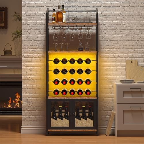 CBBPET 4-Tier Freestanding Wine Cabinet with LED Light