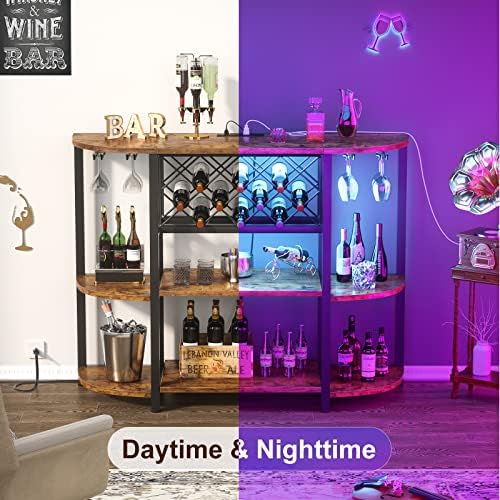 Unikito Freestanding Wine Rack Table with USB and LED Light