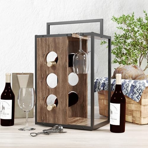 Furniture of America Harvan 3-Bottle Wine Rack in Reclaimed Oak