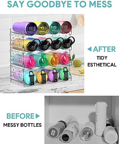 4 Tier Water Bottle Organizer for 16 Bottles Clear Plastic Freestanding