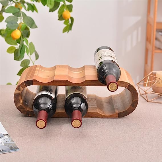 OWKAY Oval Wooden Wine Bottle Rack Storage
