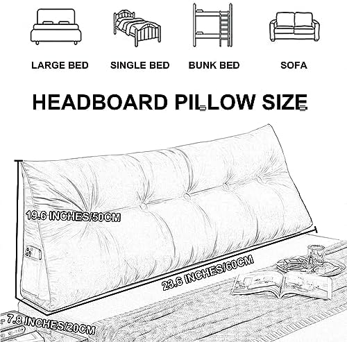 ZZYK Large Triangular Headboard Pillow Wedge 60cm Beige