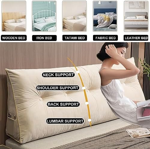 ZZYK Large Triangular Headboard Pillow Wedge 60cm Beige