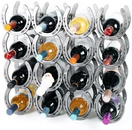 Rustic Horseshoe Wine Bottle Holder - 16 Bottles