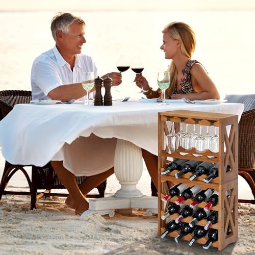 YCICI Wine Rack for 28 Bottles 12 Glasses