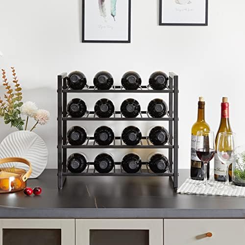 IBUYKE 4 Tier Metal Wine Rack 16 Bottle Capacity Black
