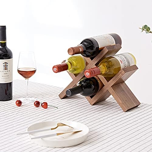 OAKERLAND 4 Bottle Walnut Wood Wine Rack Free Standing
