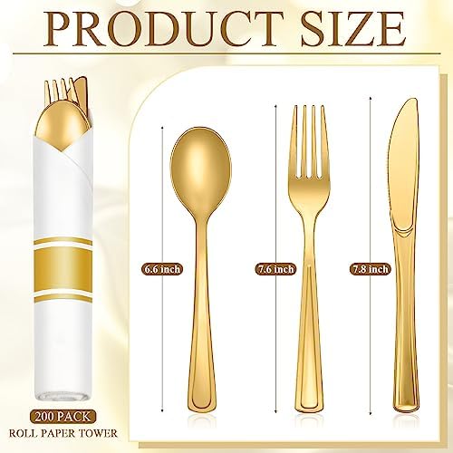 Mifoci 200 Pack Gold Plastic Cutlery Set
