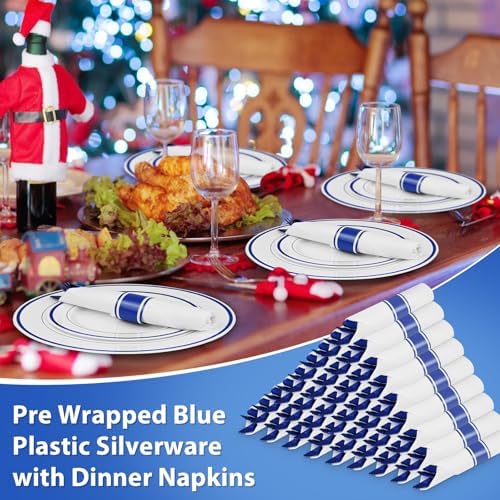 60 Pack Blue Pre-Rolled Plastic Cutlery Set