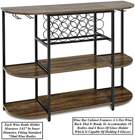 Freestanding 3 Tier Wine Rack with 4 Rows Glass Holder