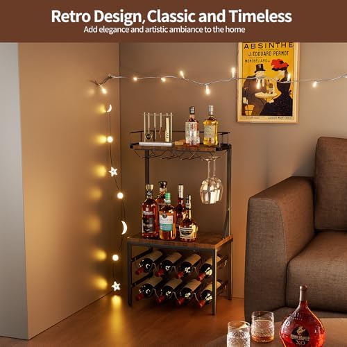 Nuovoware 3-Tier Liquor Cabinet with Wine Rack - Black Retro Brown