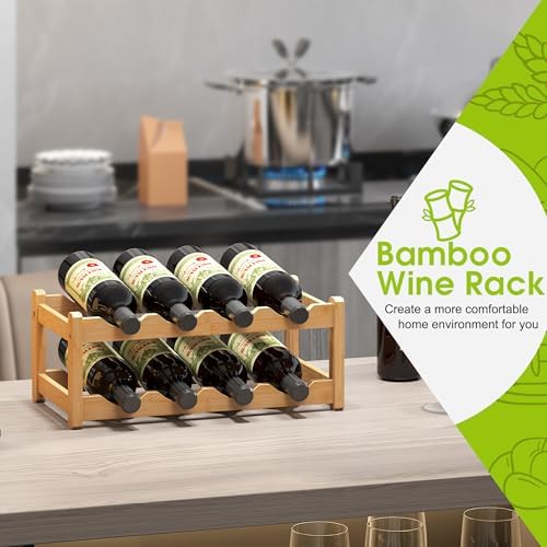 BMOSU Bamboo Wine Rack 2 Tiers Storage Cabinet