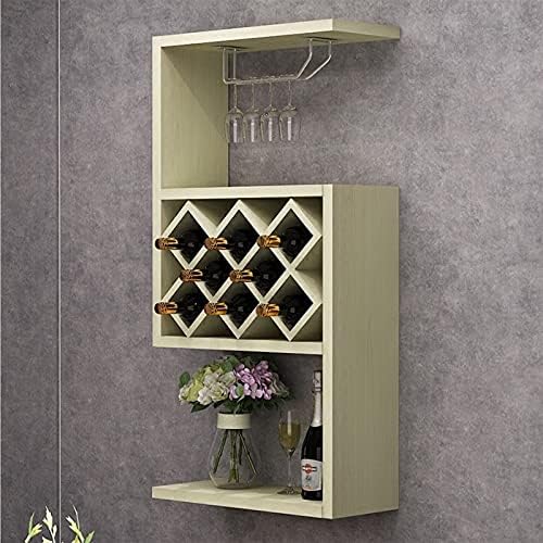 Suuim Wall-Mounted Wine Rack Modern Wooden Wine Cabinet with Diamond Grid