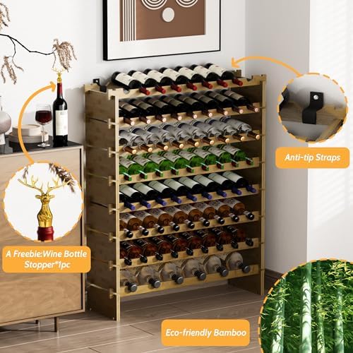 Bamboo 8-Tier Freestanding Wine Rack with Deer Stopper