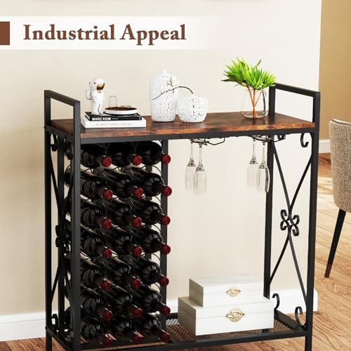 LOKO 21-Bottle Wine Rack with Glass Holder and Metal Frame