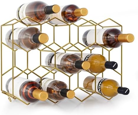 Urban Deco 14-Bottle Wine Rack - Gold Wire Inserts No Assembly Required