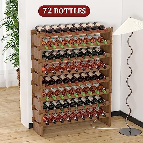 Domax 8 Tier Freestanding Wine Rack - 72 Bottle Capacity Bamboo Storage