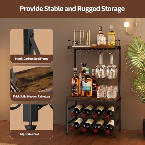 Nuovoware 3-Tier Liquor Cabinet with Wine Rack - Black Retro Brown