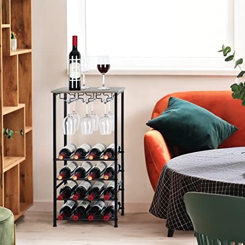 OYEAL Freestanding Wine Rack with 16 Bottle Capacity Gray Oak