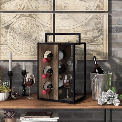 Furniture of America Harvan 3-Bottle Wine Rack in Reclaimed Oak
