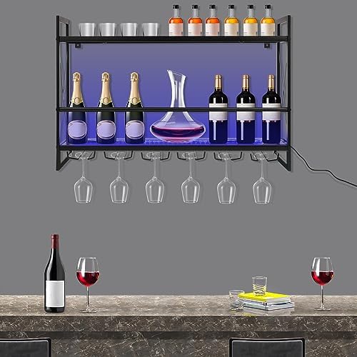 Gagalayong Wall Mounted Wine Rack with LED Light and 6 Glass Holders