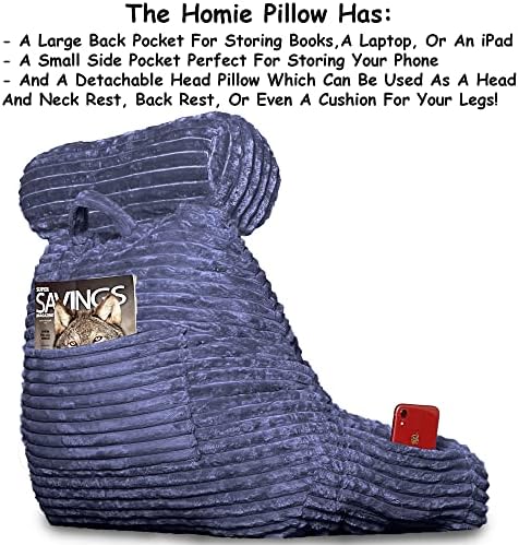Homie Reading Pillow with Light Wrist Back Support - Large Blue